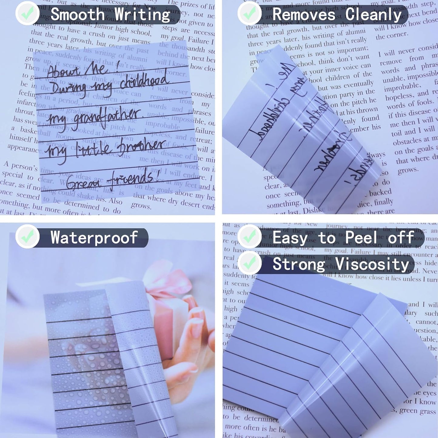 800Pcs Transparent Sticky Notes, 3"x3" Clear Sticky Notes with Lined, Waterproof Translucent Sticky Note Pads for Books Annotation, Clear Post it Notes for Bible Study, School, Office