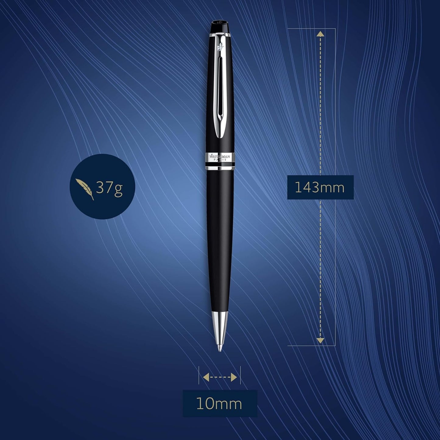 Waterman Expert Ballpoint Pen, Matte Black CT, Medium Nib, Blue Ink