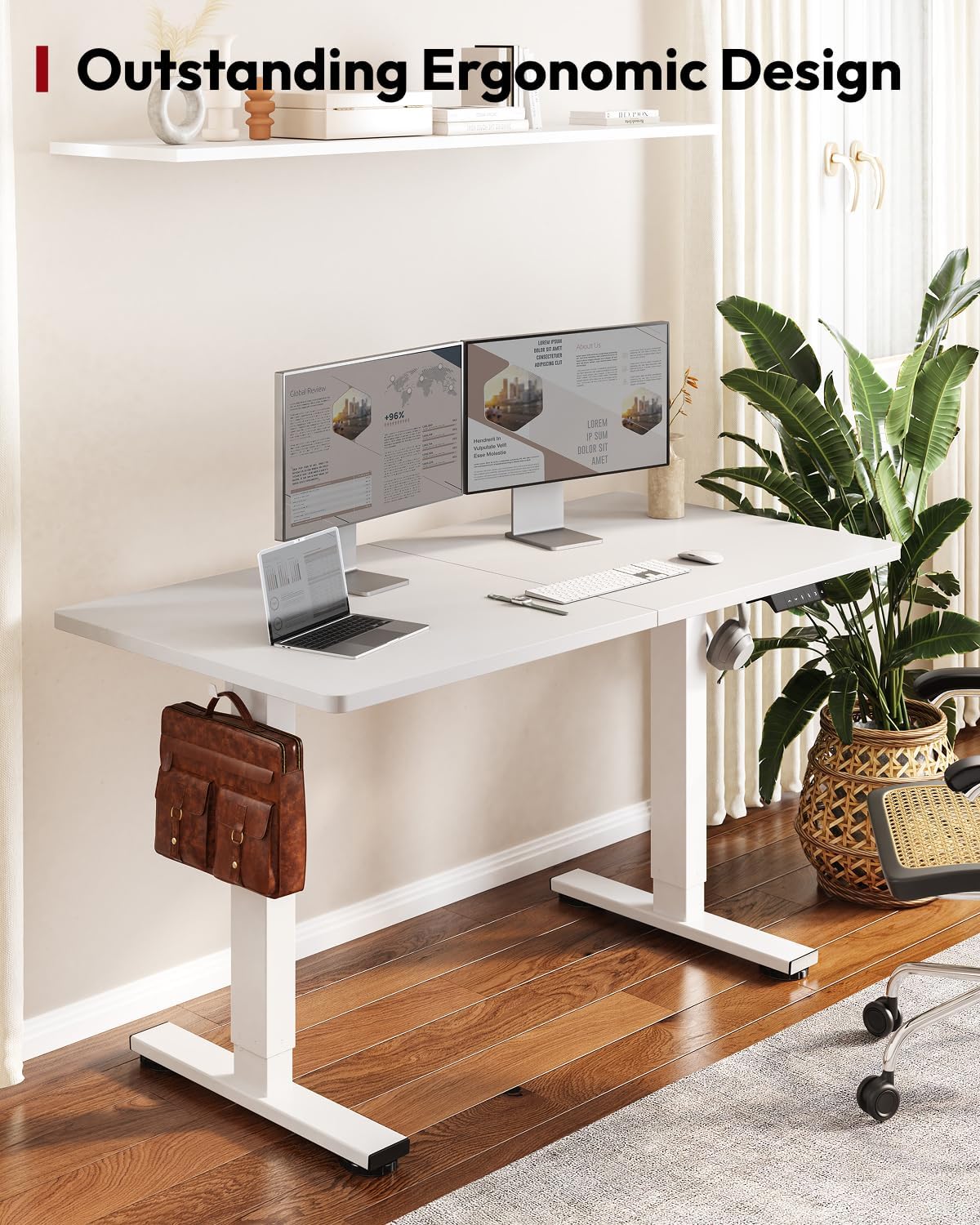 SANODESK Standing Desk Height Adjustable Electric Stand up Desk 63x24 Inches Sit Stand Home Office with Splice Board, White Frame/White Top
