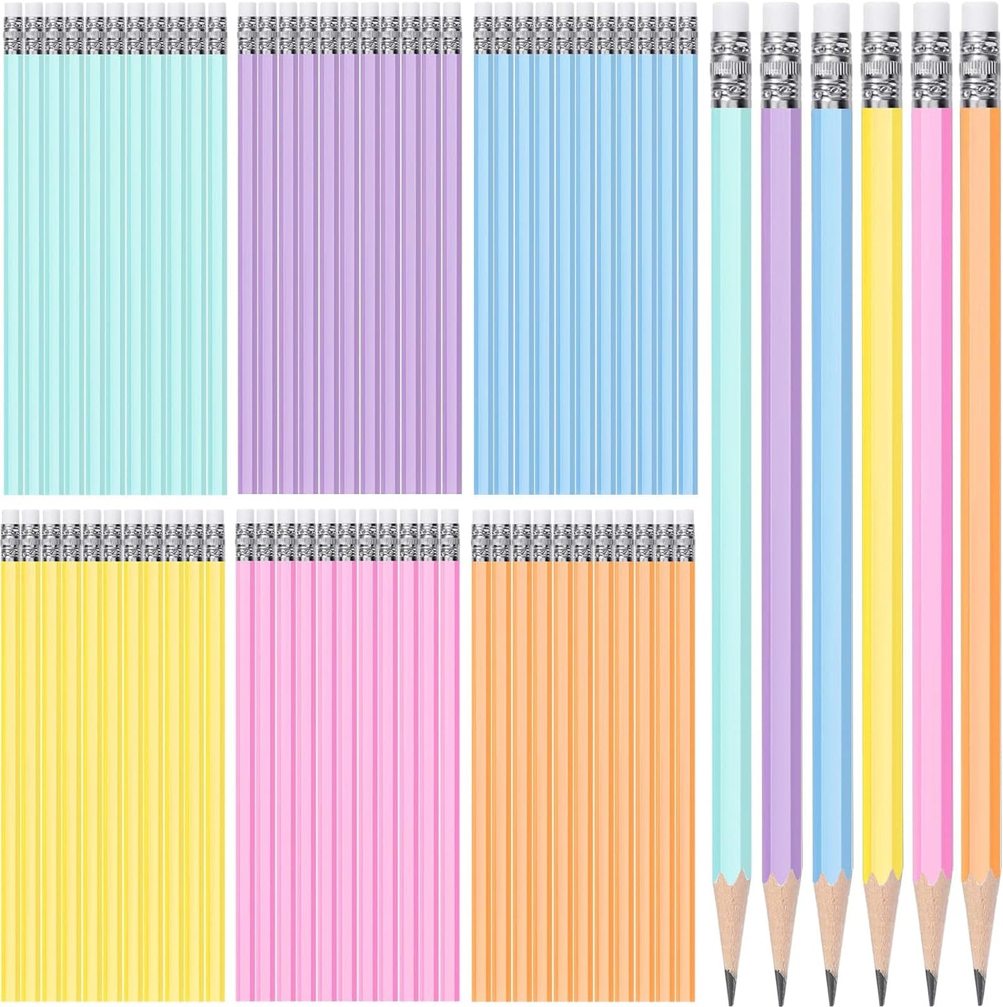 TecUnite 120 Pcs #2 HB Pencils with Eraser No 2 Unsharpened Wooden Hexagonal Pencils for Adults Gifts for School Exam art Learning Office Sketching(Pastel)