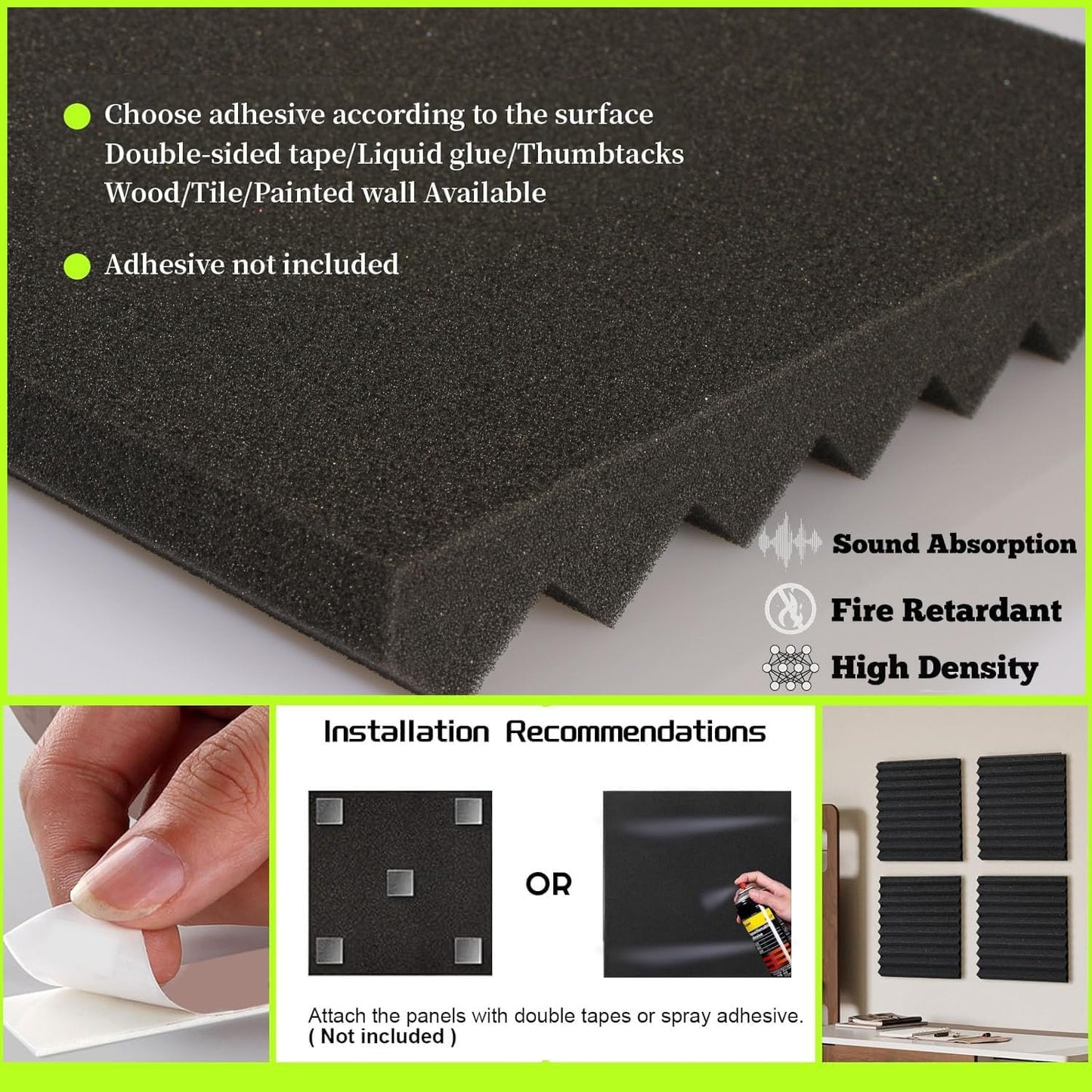 12 Pack Sound Proof Foam Panels for Walls, Thickened 2x12x12 Inches Wedges Acoustic Panels Sound Absorbing, High Density Pyramid Noise Reduction Panels