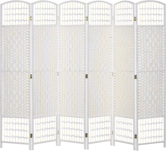 HOMCOM 6 Panel Room Divider, Folding Privacy Screen, 5.6' Room Separator, Wave Fiber Freestanding Partition Wall Divider, White