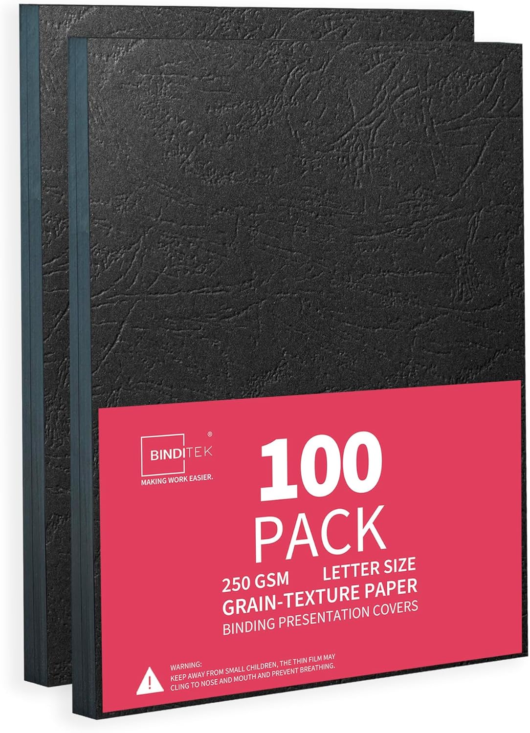 Binditek 100 Pack 13 Mil Grain-Texture Paper Binding Presentation Covers, 8-1/2 x 11 Inches, 90lb, 250 GSM, Un-Punched, Letter Size, Black, for Business Documents