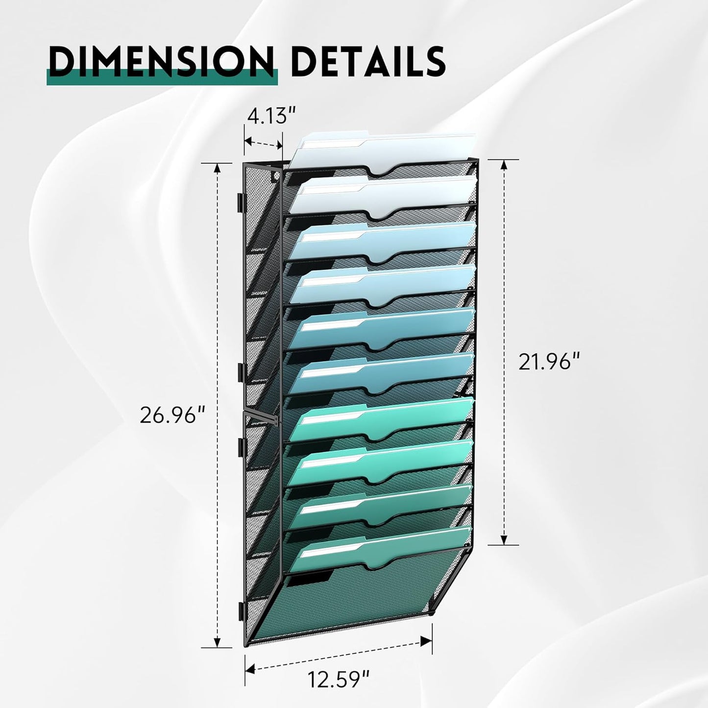 SUPEASY 10-Tier Wall File Organizer, Hanging Wall Files for Papers, Folders, Magazines, Wall Organizer for Clipboard, Assembly Needed, Black