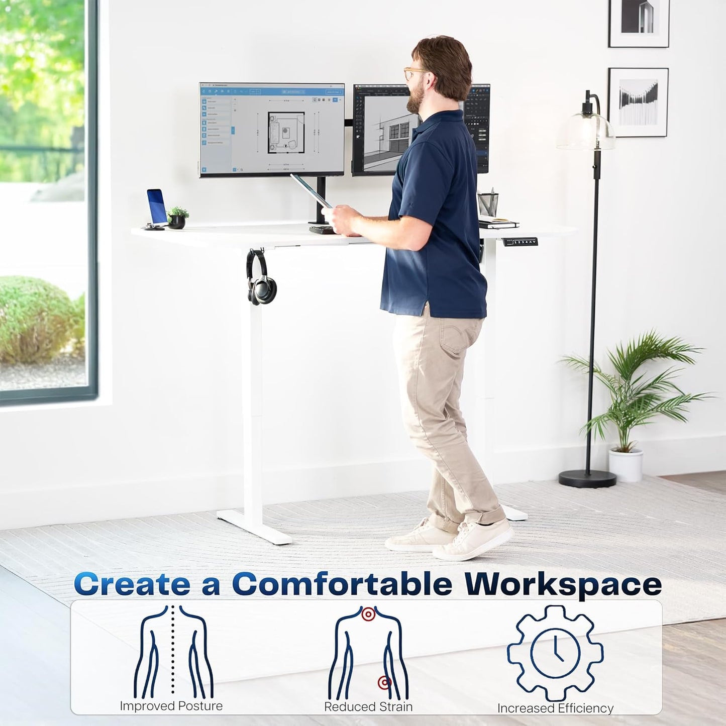 VIVO Electric 63 x 32 in Standing Desk, Memory Height Adjustment, 1B Series, White Top White Frame, DESK-KIT-1W1W