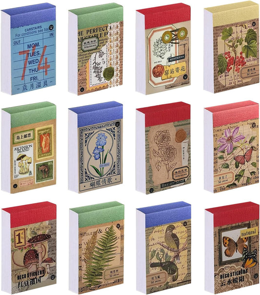Washi Stickers, 12 Sets 600 Pcs Aesthetic Sticker Book for DIY Journaling, Journaling Supplies for Bullet Journal Art Diary Card Craft Gifts Planner Notebook