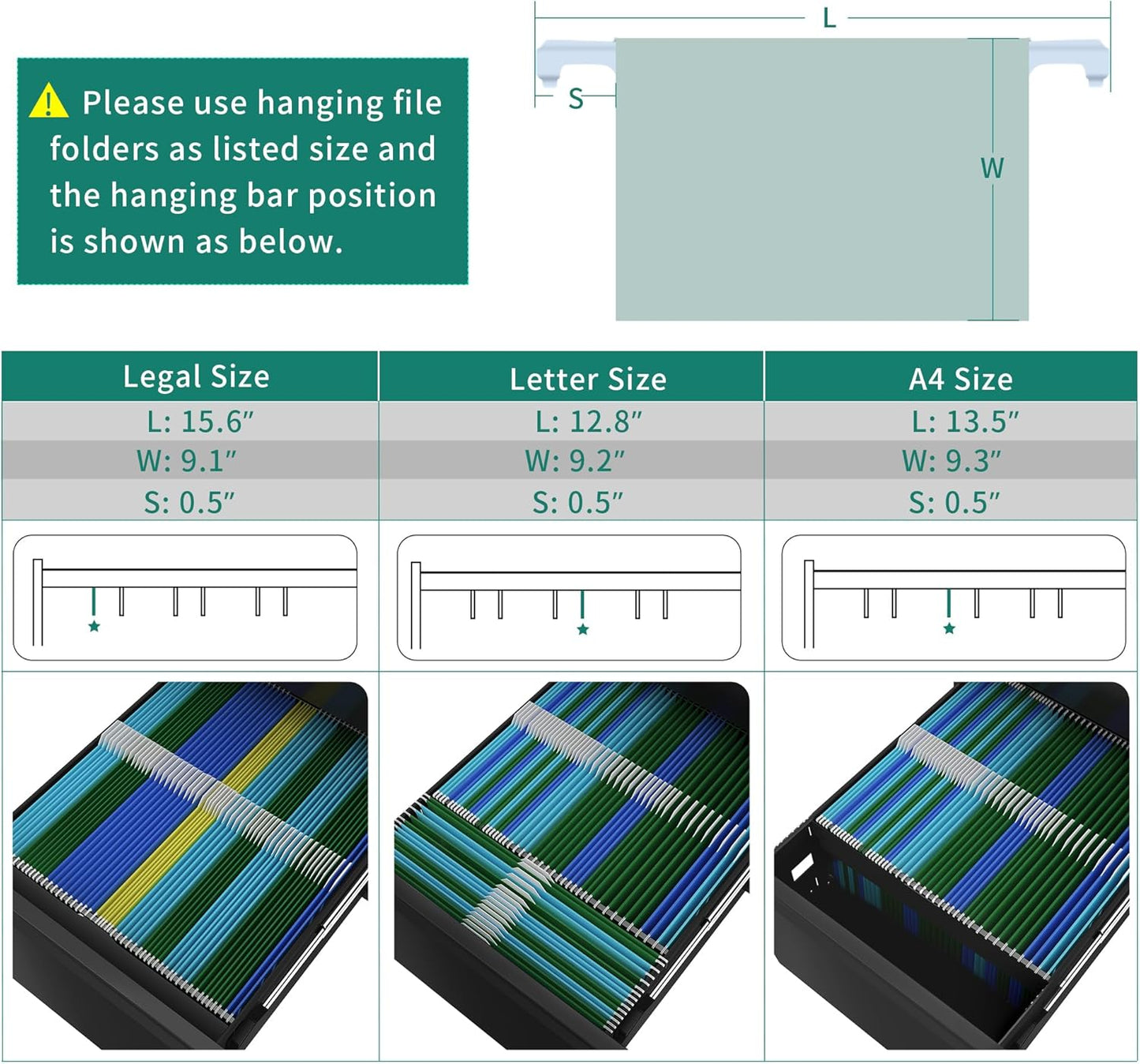YITAHOME 3 Drawer File Cabinet with Lock, 20” Deep Office Vertical Files, Mobile Metal Filing Cabinet, Metal Vertical Filing Storage Cabinet for Letters/Legal/A4 Size，Black