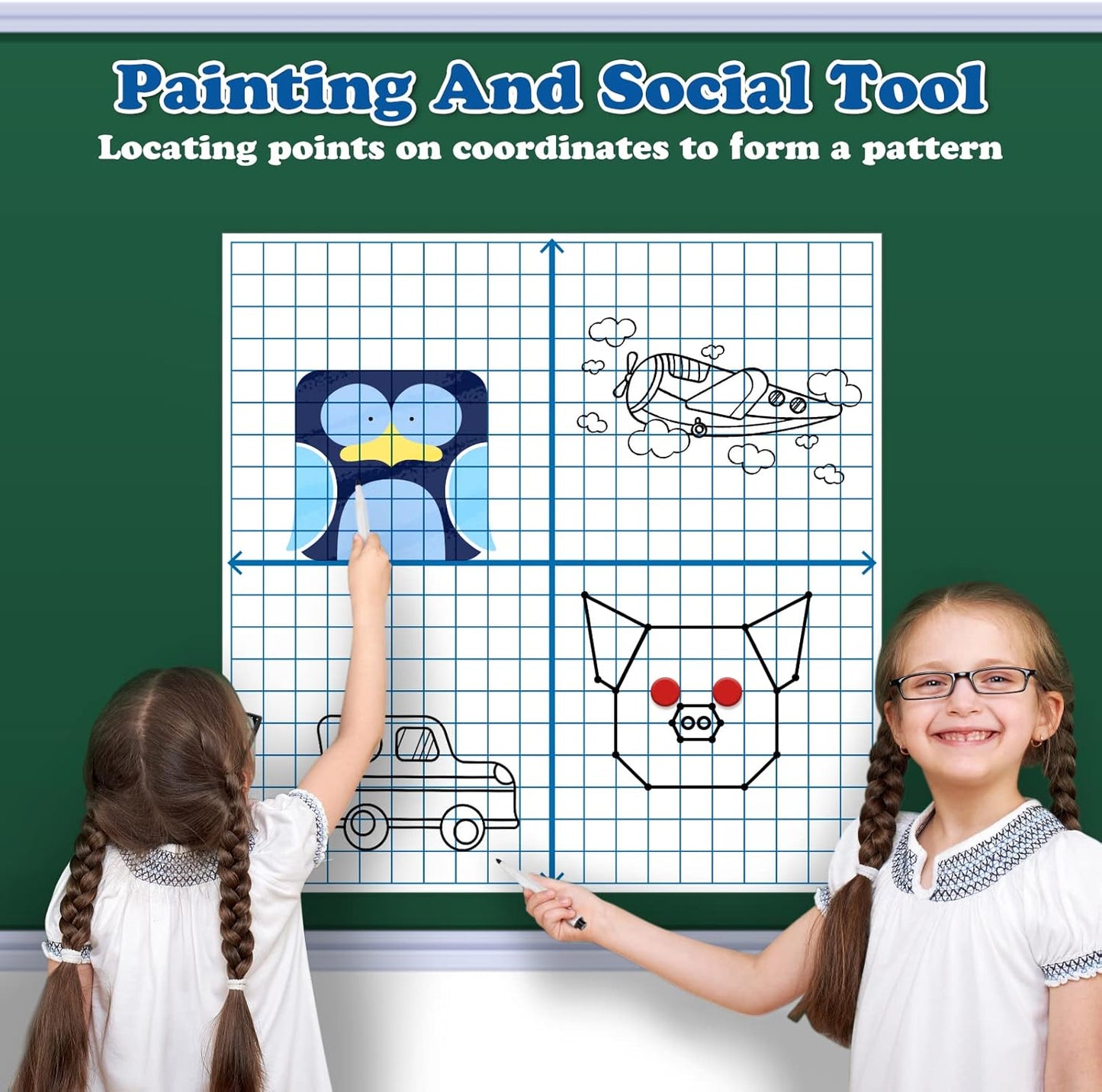 Aizweb Giant Magnetic XY Coordinate Dry Erase Grid,26" x 26" Graph Board for School Classroom Supplies,Magnetic Whiteboard with Counters,Math Manipulatives for Teacher Education