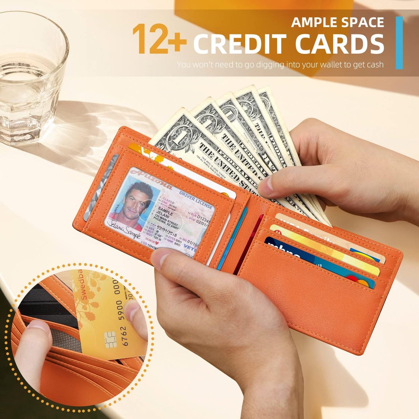 RUNBOX Novelty Wallet for Men Slim 11 Credit Card Holder Slots Leather RFID Blocking Small Thin Men's Wallet Bifold Minimalist Front Pocket Large Capacity Gift Box