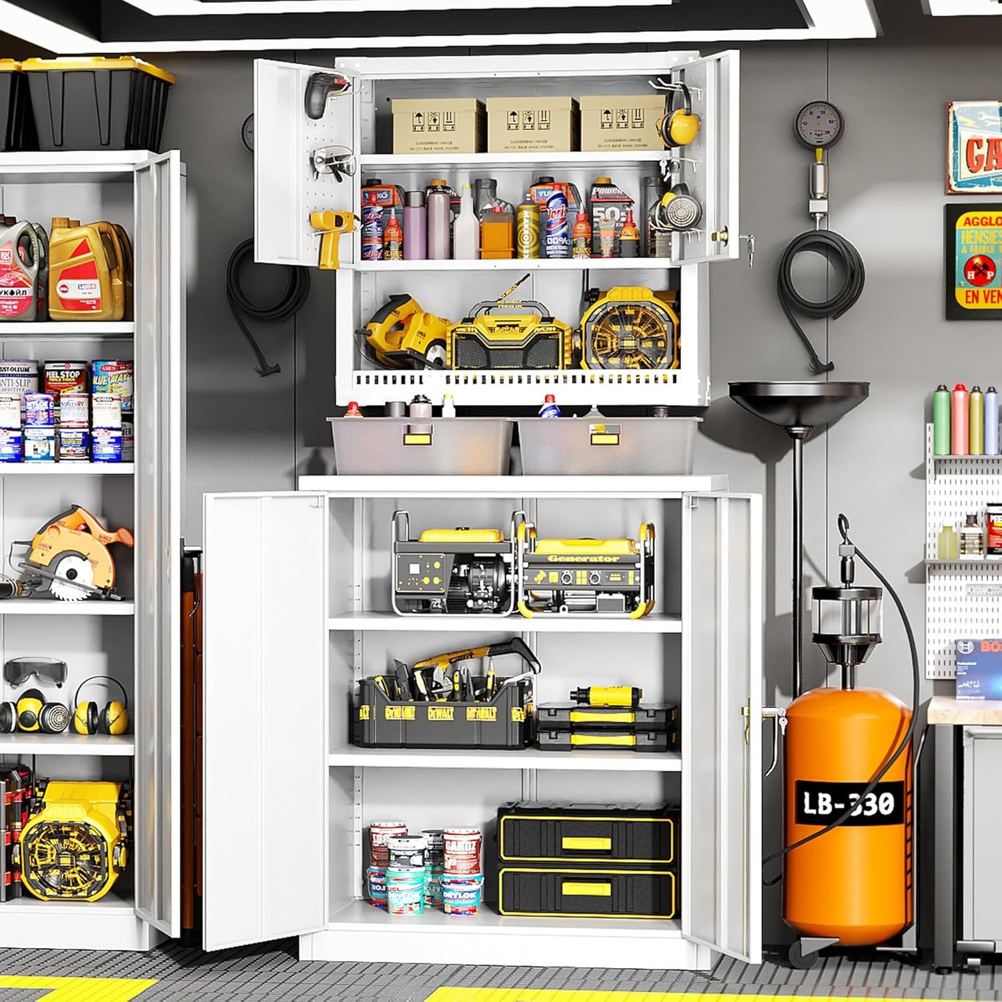 Greenvelly Metal Garage Storage Cabinet, Lockable Metal Cabinets with 2 Doors and Shelves,36”Steel Storage Locking Counter Cabinet for Office,Garage,Kitchen,Home,School(White)