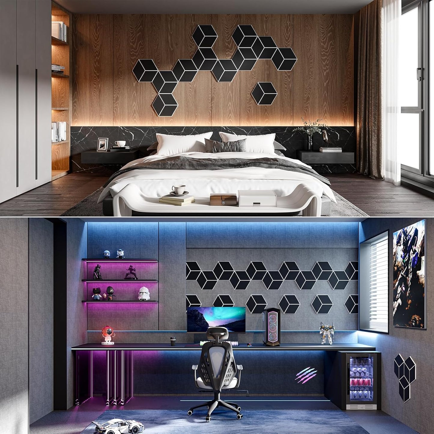 22-Pack Self-Adhesive Acoustic Panels, 12" x 10" x 0.4" – High-Density, Flame-Resistant Soundproof Foam. Absorbs Noise and Eliminates Echoes. Enhance Your Space with Hexagonal 3D Design(BlackFace)