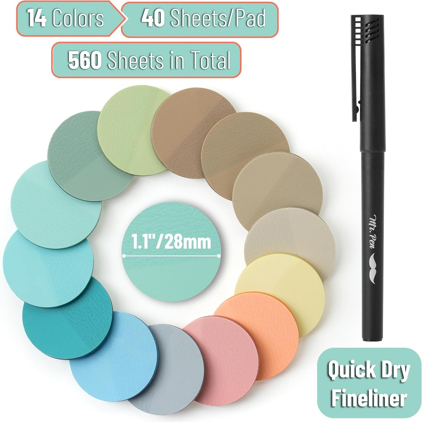 Mr. Pen- Transparent Sticky Note Set, 560Sheets, Colorful, Round Transparent Sticky Notes Set