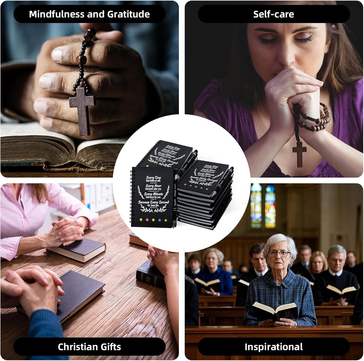 100 Pcs Bulk Christian Gifts Prayer Journal for Woman - 50 Set Religious Notepad with Christian Pen - Bible Notebook - Church Gifts for Inspirational, Bible Study, Devotions (Black)