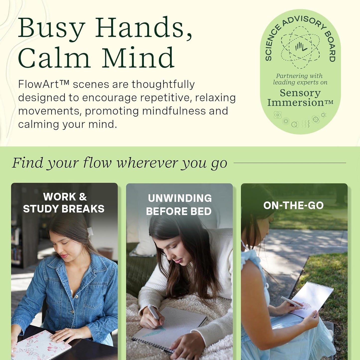 Lifelines FlowArt Activity Pad, 2-Pack - Guided Dot Art Meditations with Markers - Dot-by-Letter, Botanicals & Landscapes - Color by Number/Letter Coloring Books for Teens, Adults & Seniors