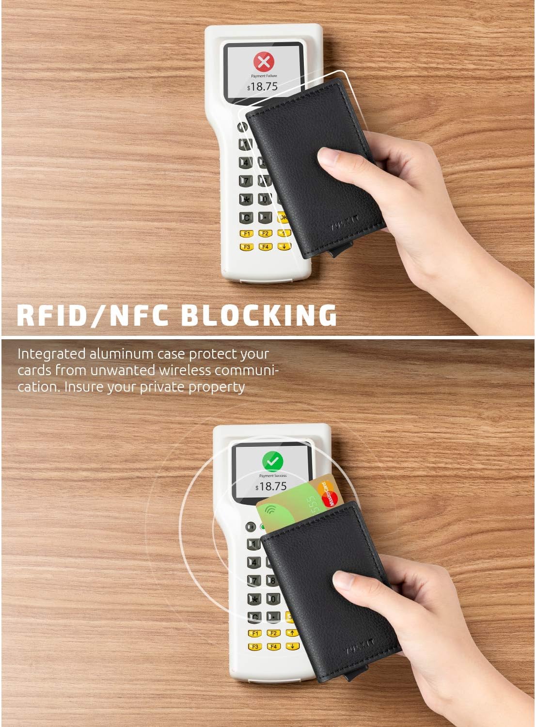 VULKIT Credit Card Holder RFID Blocking Leather Automatic Pop Up Wallet Aluminum Slim Pocket Business Card Case