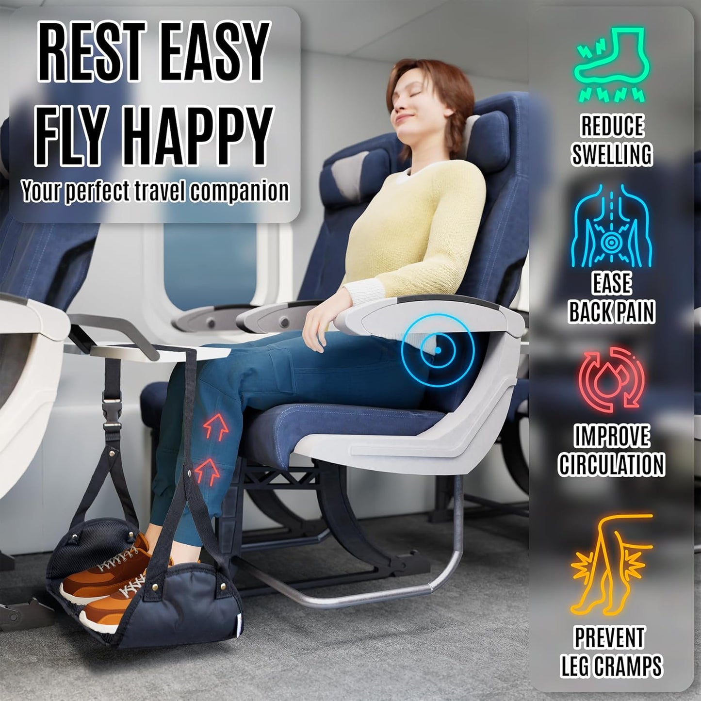 Foot Hammock for Plane Travel, Memory Foam Airplane Foot Hammock, No Feet Clashing, Travel footrest for Airplane Flights.