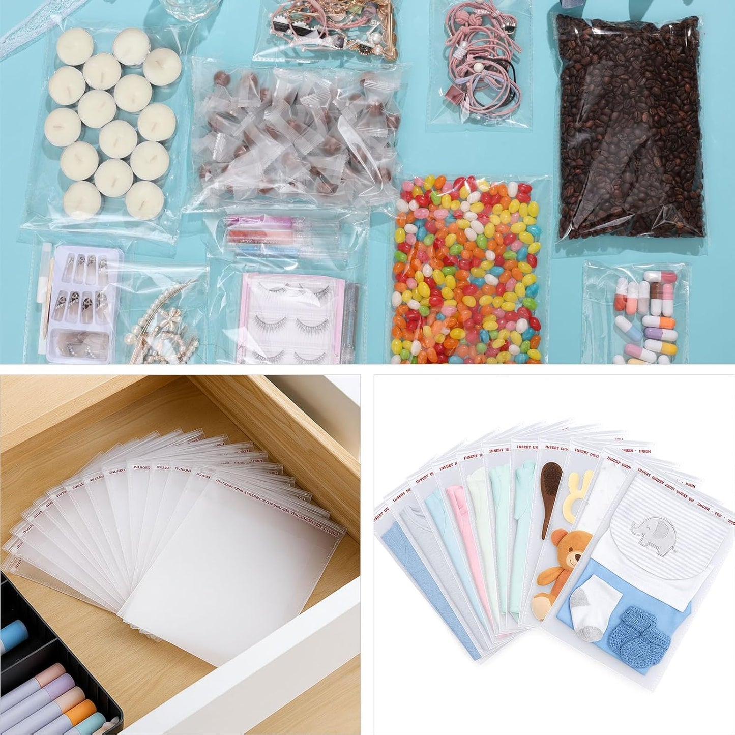 10" x 13" Large Clear Resealable Cellophane Bags 300 pcs, Self-sealing Clear Bags for Packaging Products Self-adhesive Cello Bags for Clothes, T-shirts, Pants and Gifts, 300 ct in Bulk