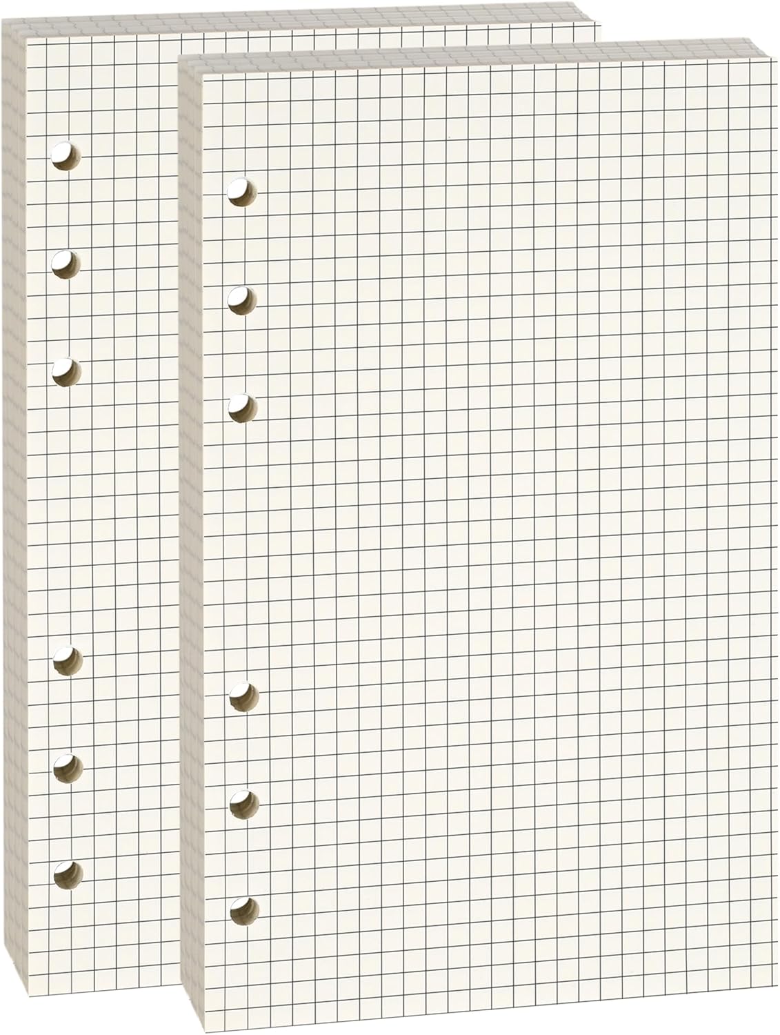 A6 Grid-Ruled Refill Paper, 100gsm Thick Beige No-Bleed Sheets (2 Packs, 80 Sheets Each), Pre-Punched – Fits A6 6-Ring Binders for Office, School & Teachers