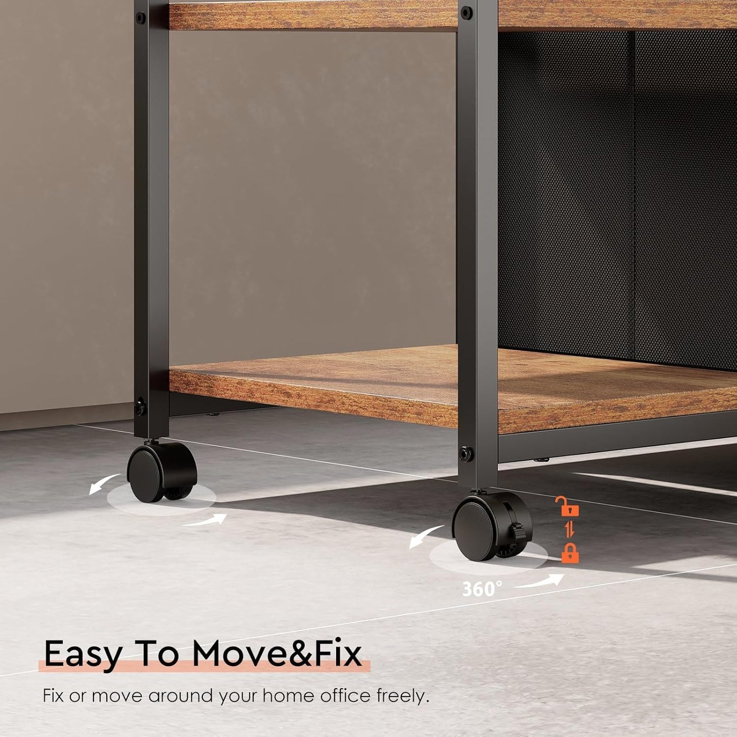 6 Drawer File Cabinet with Charging Station Rolling Printer Stand with Open Storage Shelf Fabric Lateral Filing Cabinet for Home Office,Rustic Brown2