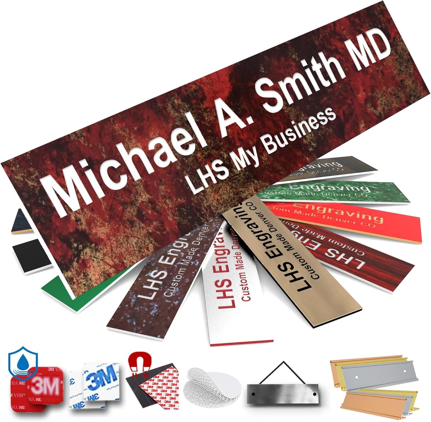 Engraved Door Signs for Office Personalized Rustico Granite Plastic Door Plaque White Letters - Made in USA 2x8 S2