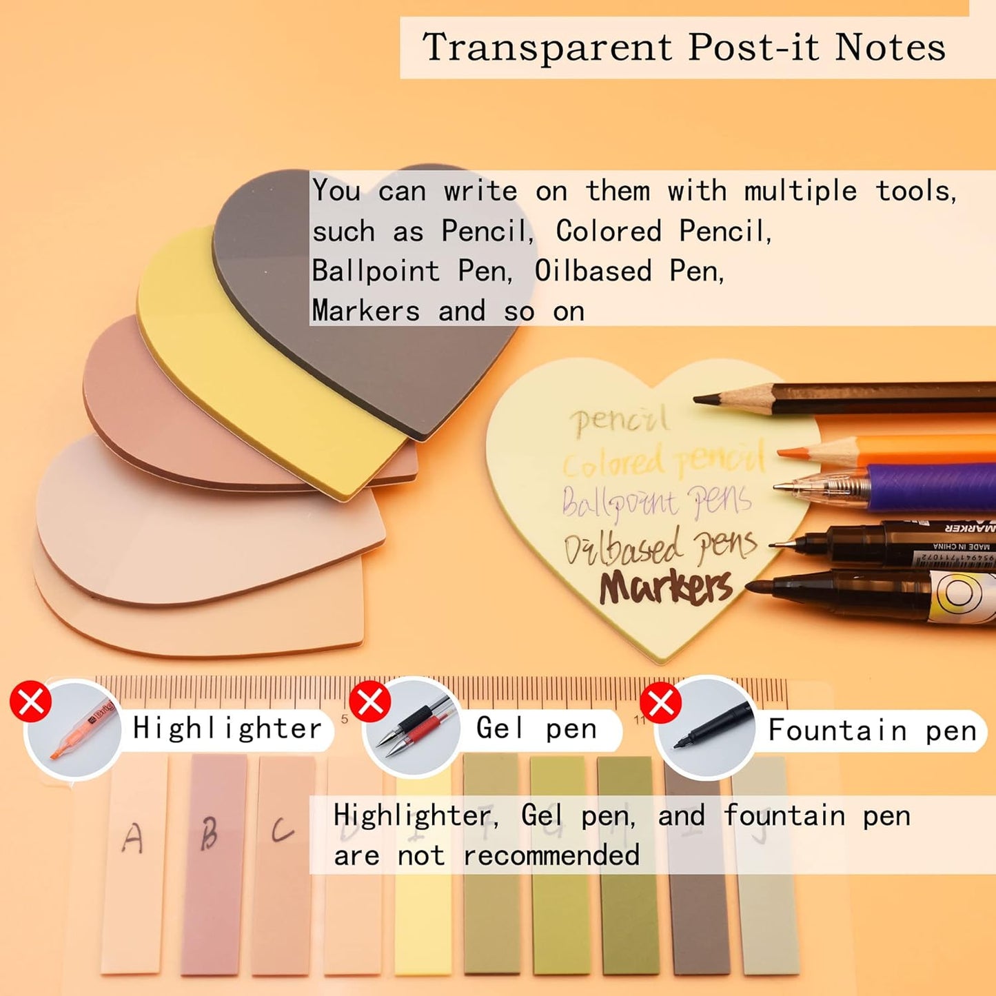 800Pcs Transparent Sticky Notes, 2.76"x2.76" Clear Heart Sticky Notes, Waterproof Translucent Sticky Note Pads for Books Annotation, Clear Post it Notes for Bible Study, School, Office