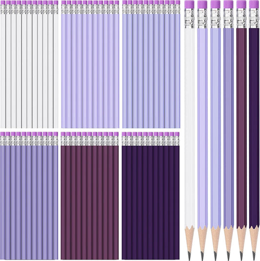 TecUnite 60 Pcs HB Pencils #2 Unsharpened Wood Cased Pencils with Eraser Hexagonal Pencil Cute Graphite No 2 Pen for Adults Gifts Exam School Office Sketching Learning(Purple Series, White)