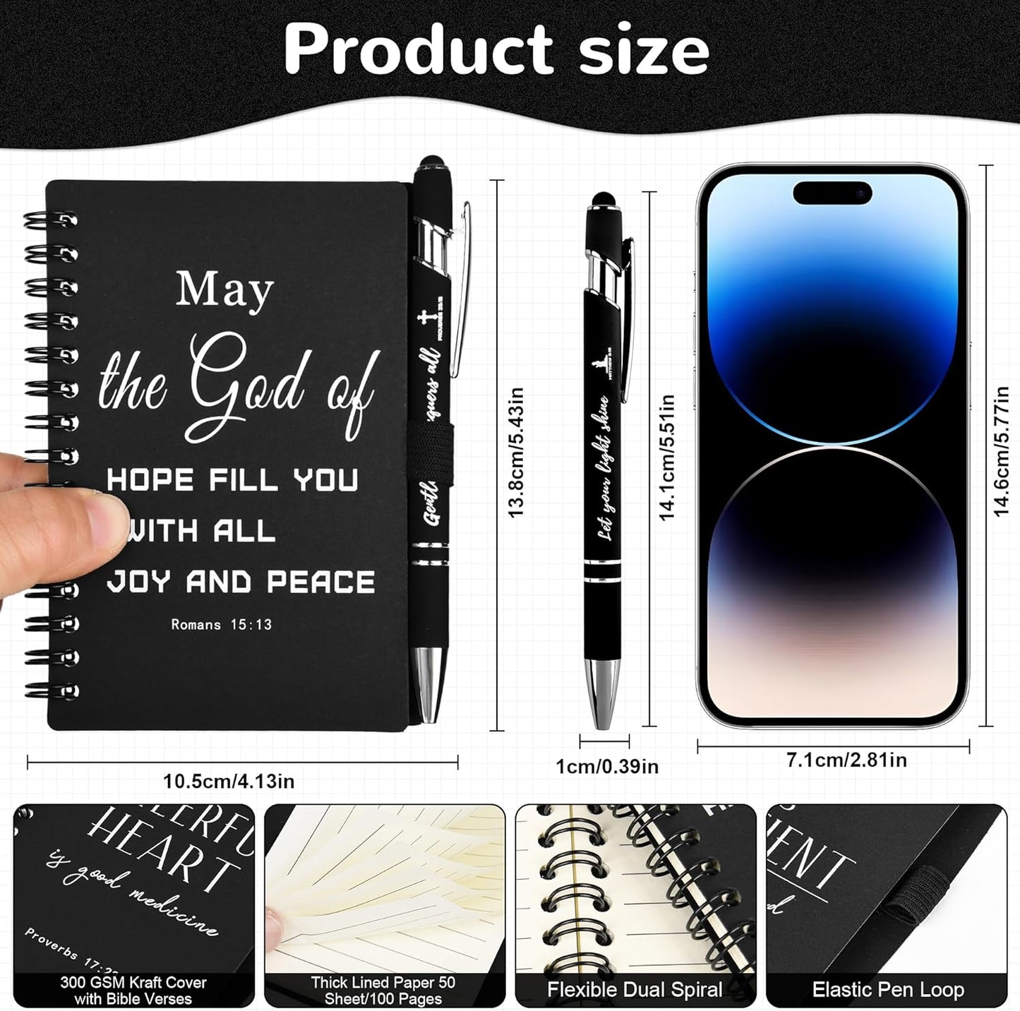 Christian Prayer Journal Spiral Black Notebooks Bulk Small Notepad with Pens - Small Notepads (4.13”x5.43”) - inspirational Gifts for male, Church Members & Bible Study Groups (30 sets Black)