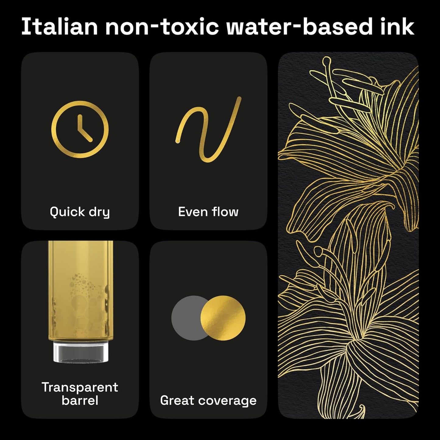 ARTISTRO 5 Gold Paint Pen for Rock Painting, Stone, Ceramic, Glass, Wood, Tire, Fabric, Metal, Canvas. Set of 5 Acrylic Paint White Marker Water-based Extra-fine Tip