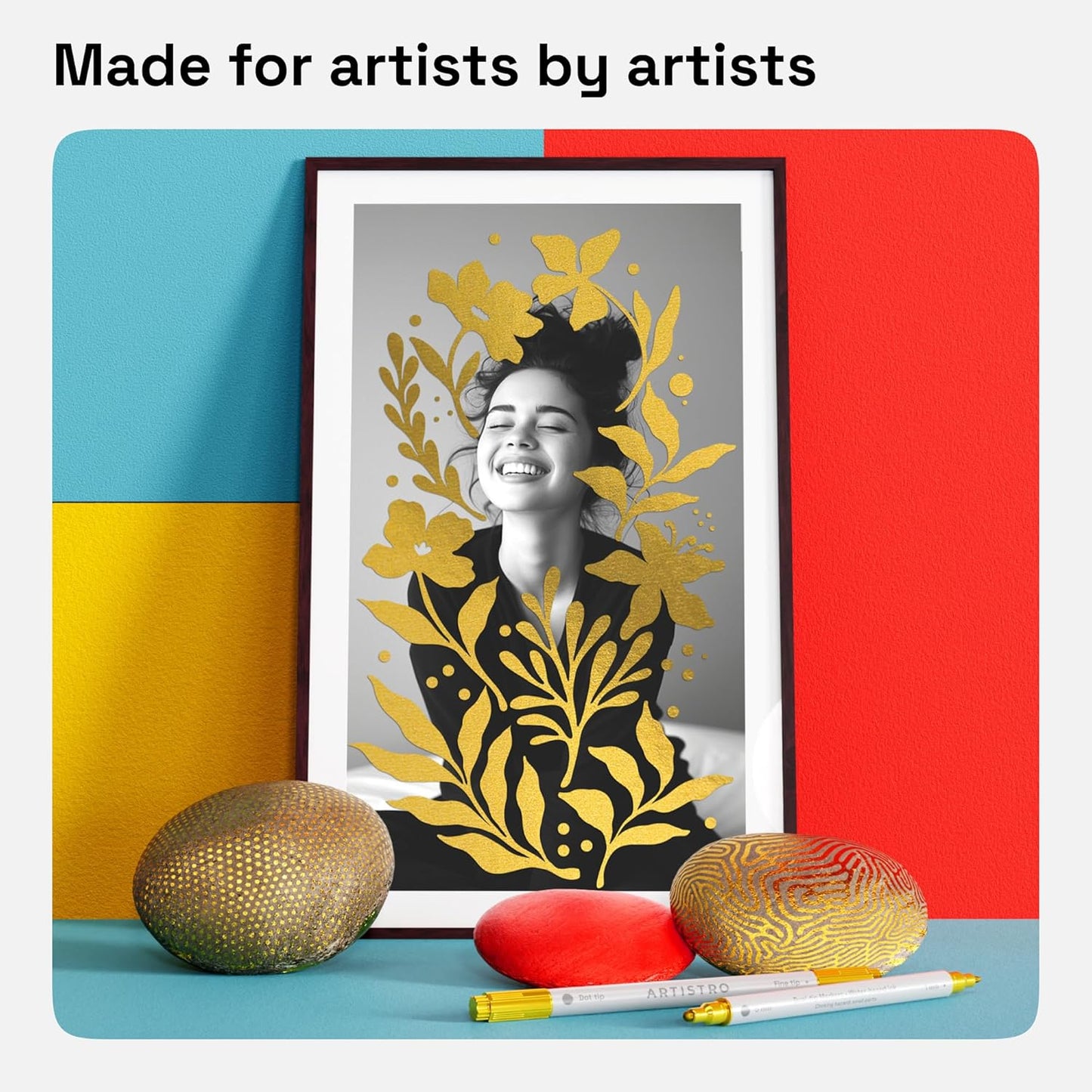 ARTISTRO 2 Gold Dual-Tip Acrylic Paint Pens - Multisurface Markers for Fabric, Plastic, & More, 5mm Dot + 1mm Fine Tips