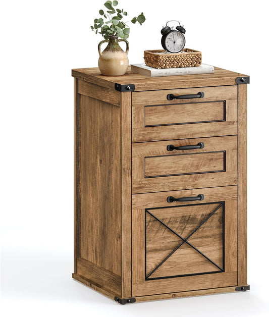 VASAGLE File Cabinet, Filing Cabinet with 3 Drawers, Printer Stand, Fit A4, Letter Size, Hanging File Folders, Modern Farmhouse Style, for Home Office, Honey Brown UOFC054T41