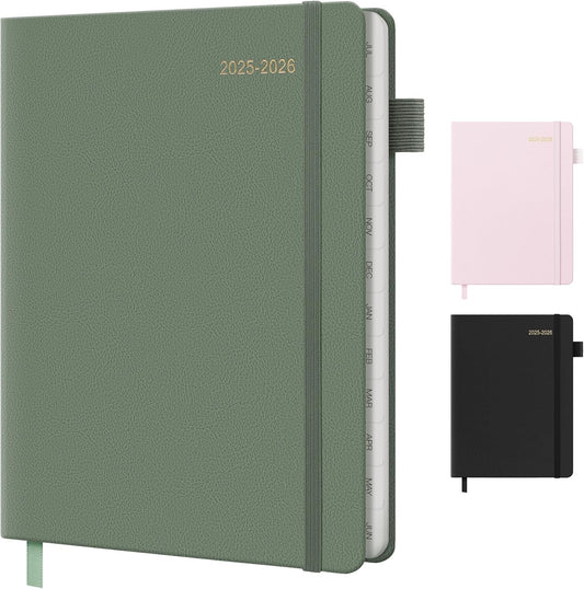 2025-2026 Planner for Women, Lather Weekly & Monthly Organizer, July 2025-June 2026, Hardcover with Gold Foil, Tabs, and Inspirational Pages - Ideal for Professionals, Green