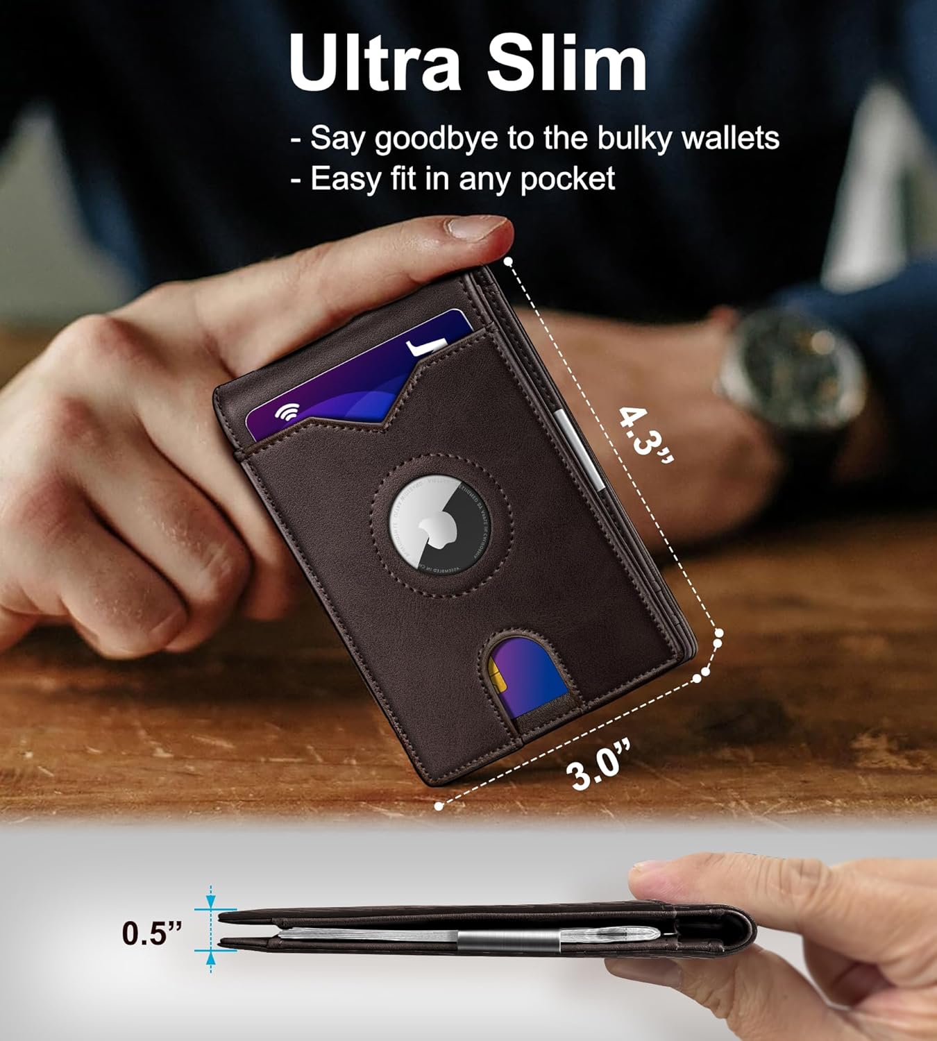 Airtag Wallet for Men,with Money Clip 11 Cards Slim Front Pocket Leather RFID Blocking Wallet with Gift Box