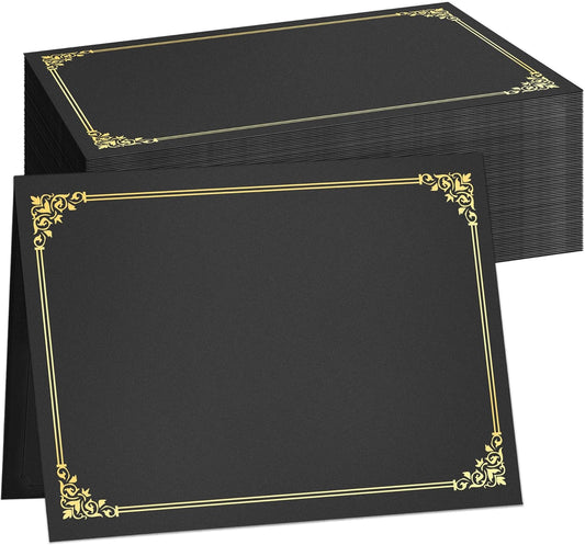 SUNEE Certificate Holders, 50 Packs Black Diploma Holders, Certificate Covers with Gold Foil Border for Letter Size 8.5 x 11 Certificate Paper, Cardstock, Award, Graduation, Documents
