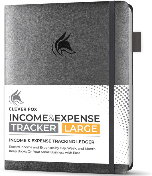 Clever Fox Income & Expense Tracker Large – Accounting & Bookkeeping Ledger Book for Small Business – 2-Year Record Notebook, A4 (Silver Black)