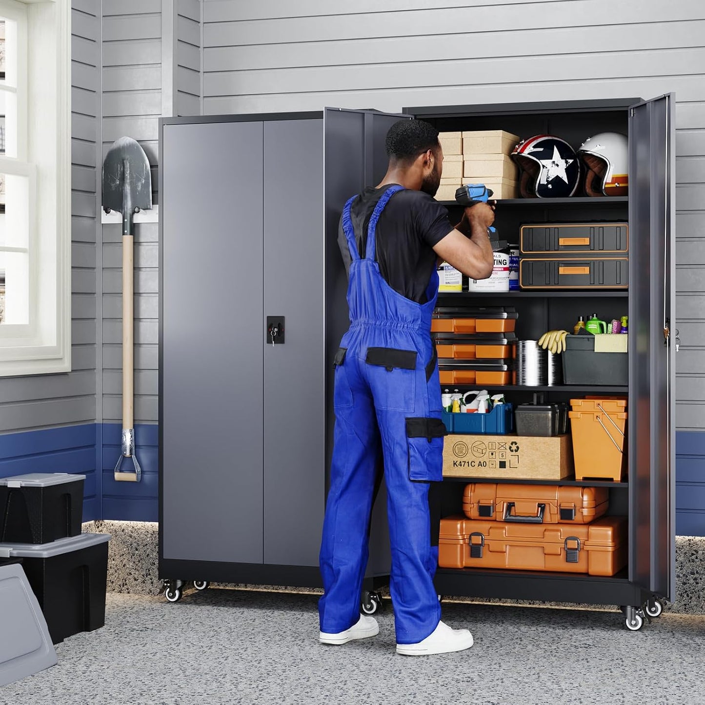 Yizosh Metal Garage Storage Cabinet with Locking Doors and Adjustable Shelves,- 75" Rolling Steel Tool Cabinet for Home Office,Garage,Warehouse