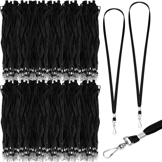 1000 Pack Bulk Lanyards for ID Name Badges Holder Flat Lanyards with Hook Clip Swivel for Office School Accessories (Black)