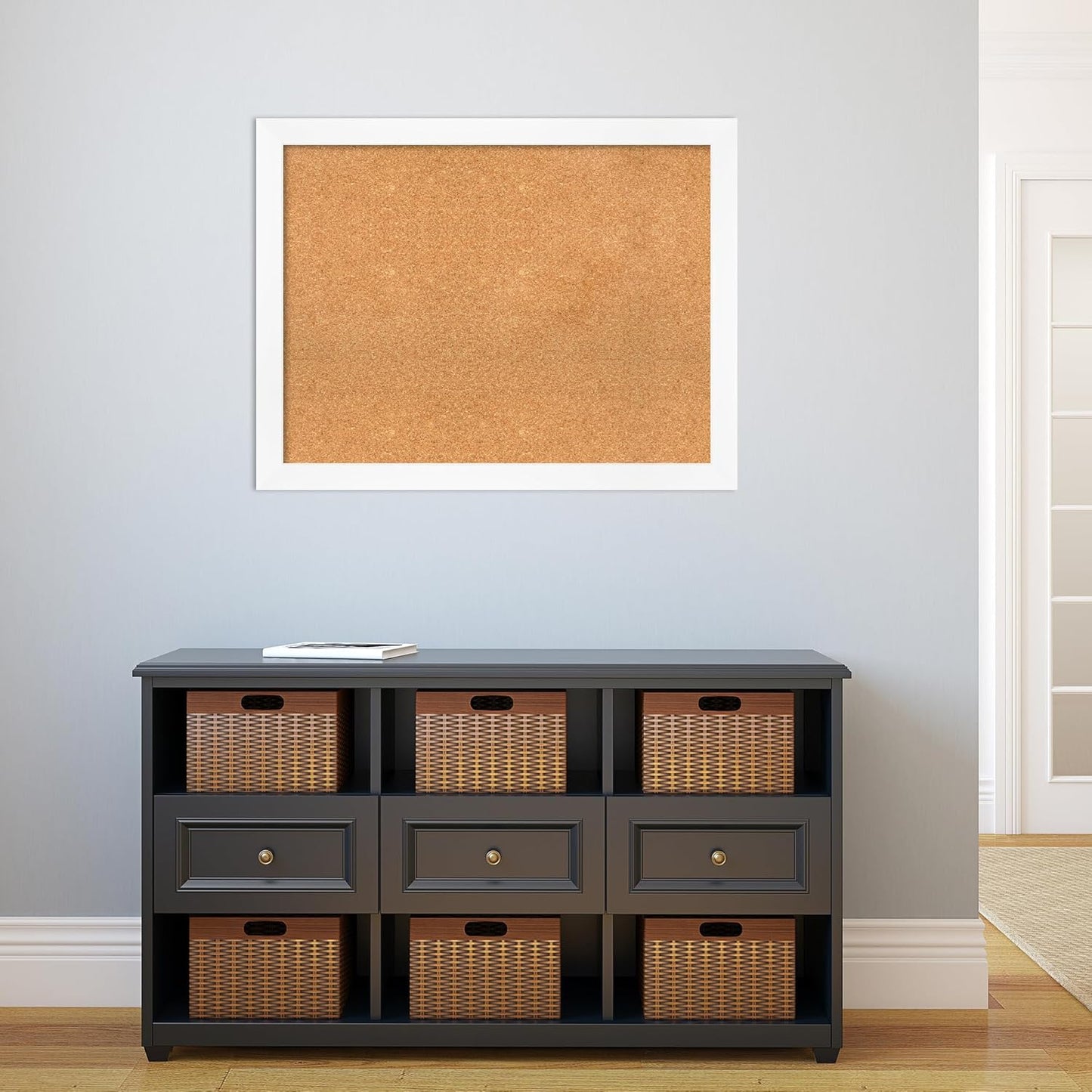 Amanti Art Natural Cork Board for Wall, 27x35 Vision Board with White Frame, Large Corkboard Office Decor for Home Organization, Modern Corkboard Pinboard to Display Items for Home Organization in