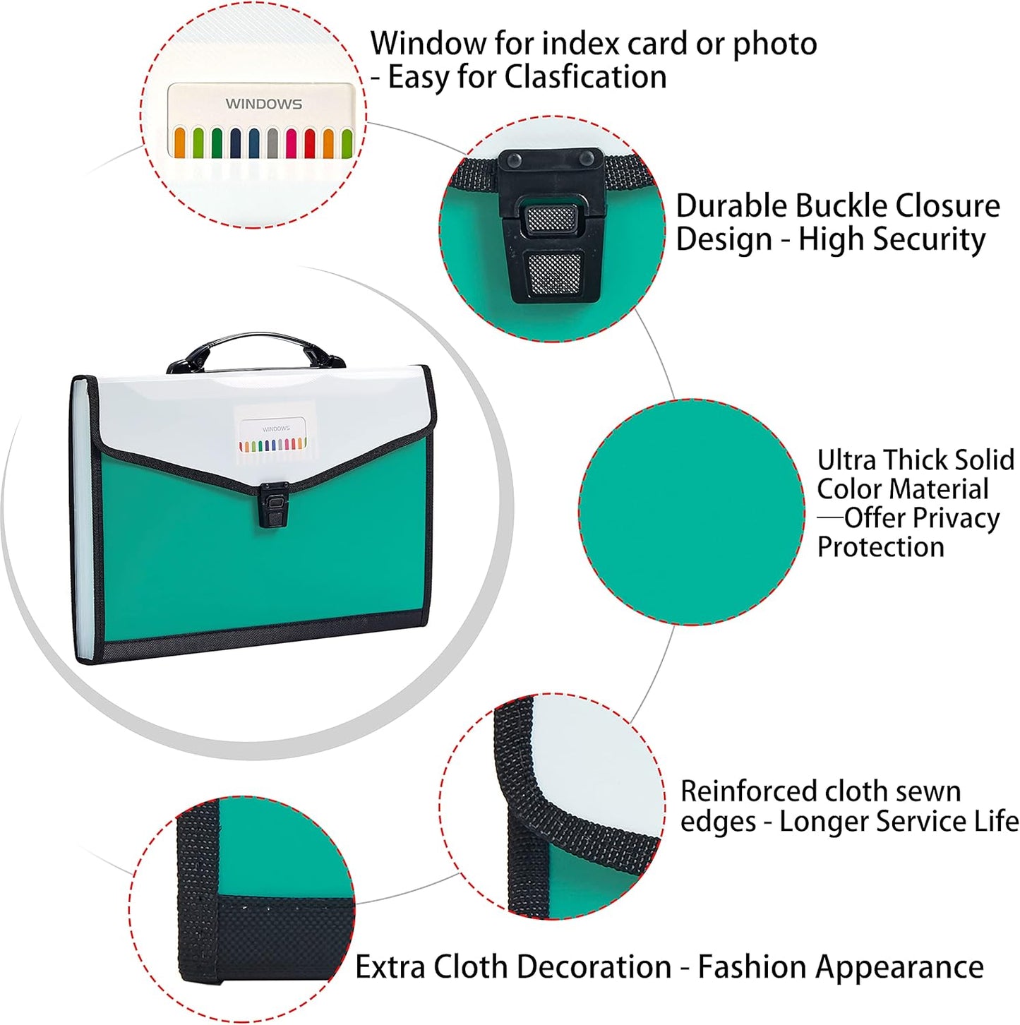 Leagl Size 13-Pockets Expanding File Folder with Handle, Plastic Accordion Filling File Folder Expandable Monthly Portable Paper Document Organizer for Office School & Home (Green)