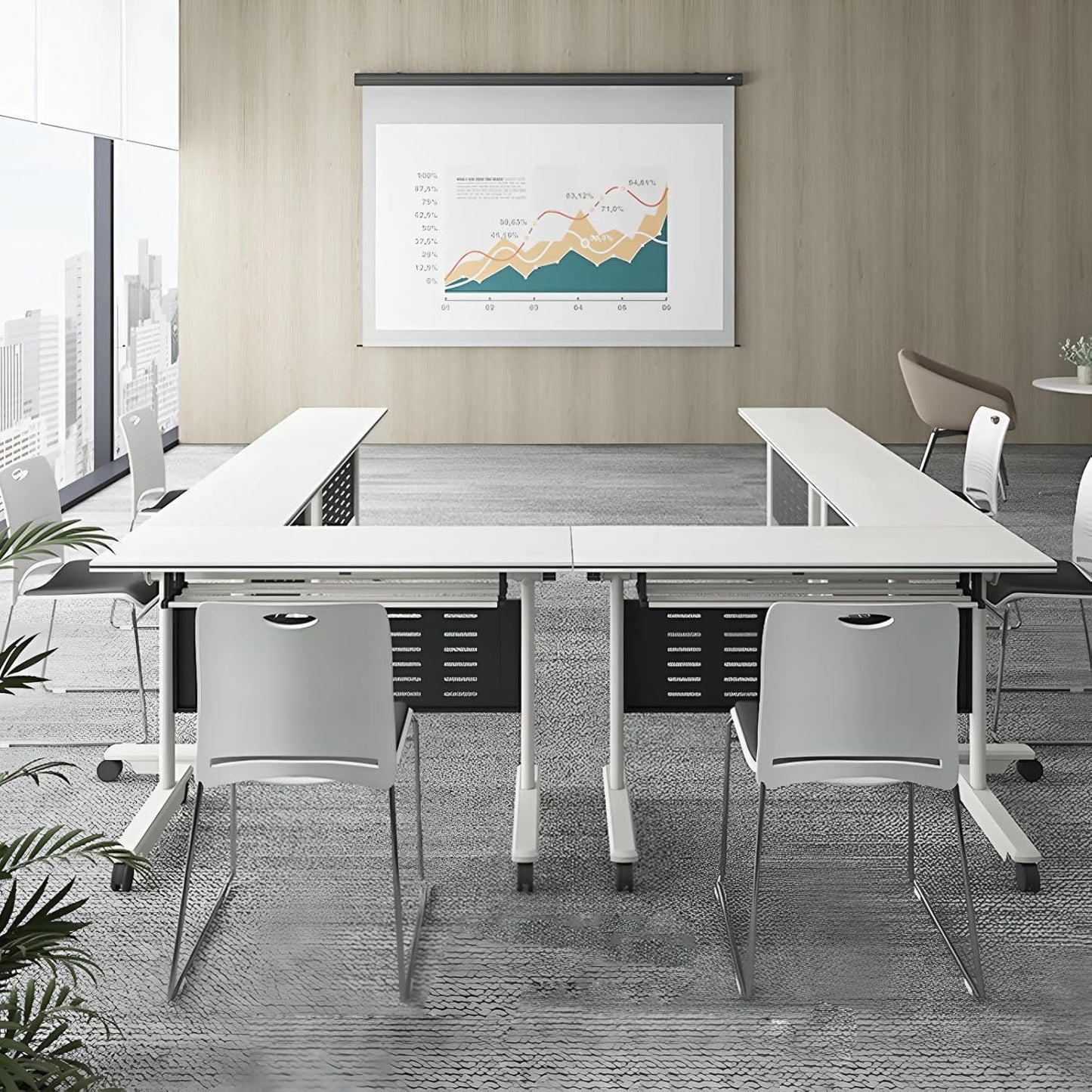 4Pack Conference Room Table, Folding Conference Table for Office Classroom, Mobile Training Tables with Casters Silent Wheels, Large Rectangular Convertible Modular Seminar Tables (L55.1in)