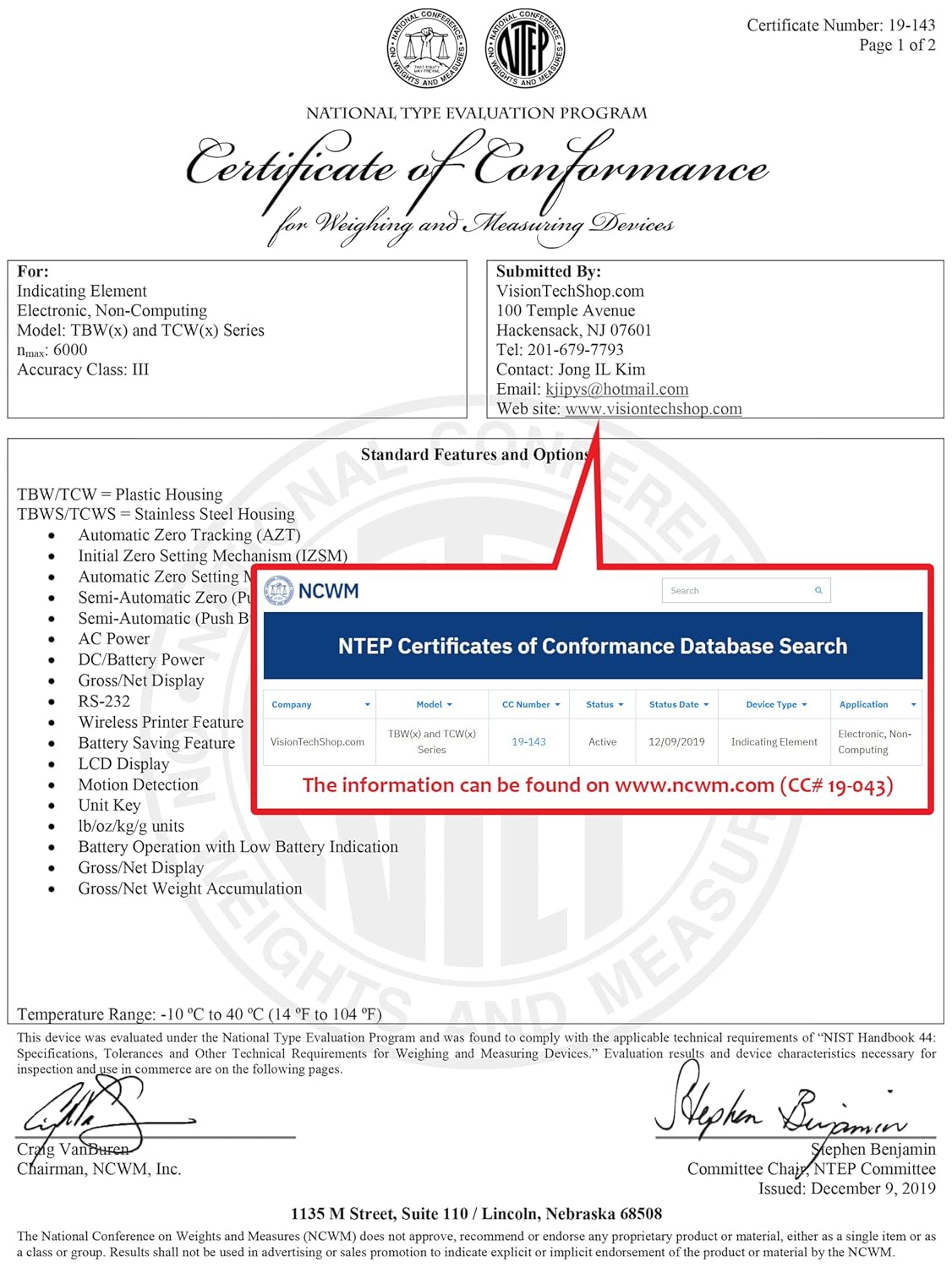 VisionTechShop TBWS-500 Washdown Stainless Steel Bench Scale, Lb/Kg/Oz Switchable, 500lb Capacity, 0.1lb Readability, NTEP Legal for Trade