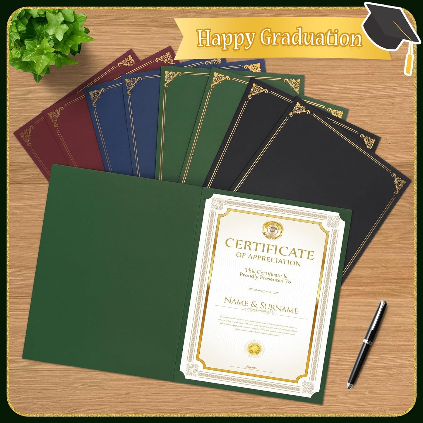 Ndsox 30 Packs Green Certificate Holders, Graduation Diploma Holders, 350GSM, Diploma Covers with Gold Foil Border for Letter Size 8.5" x 11" Award Certificate Paper, Cardstocks and Documents