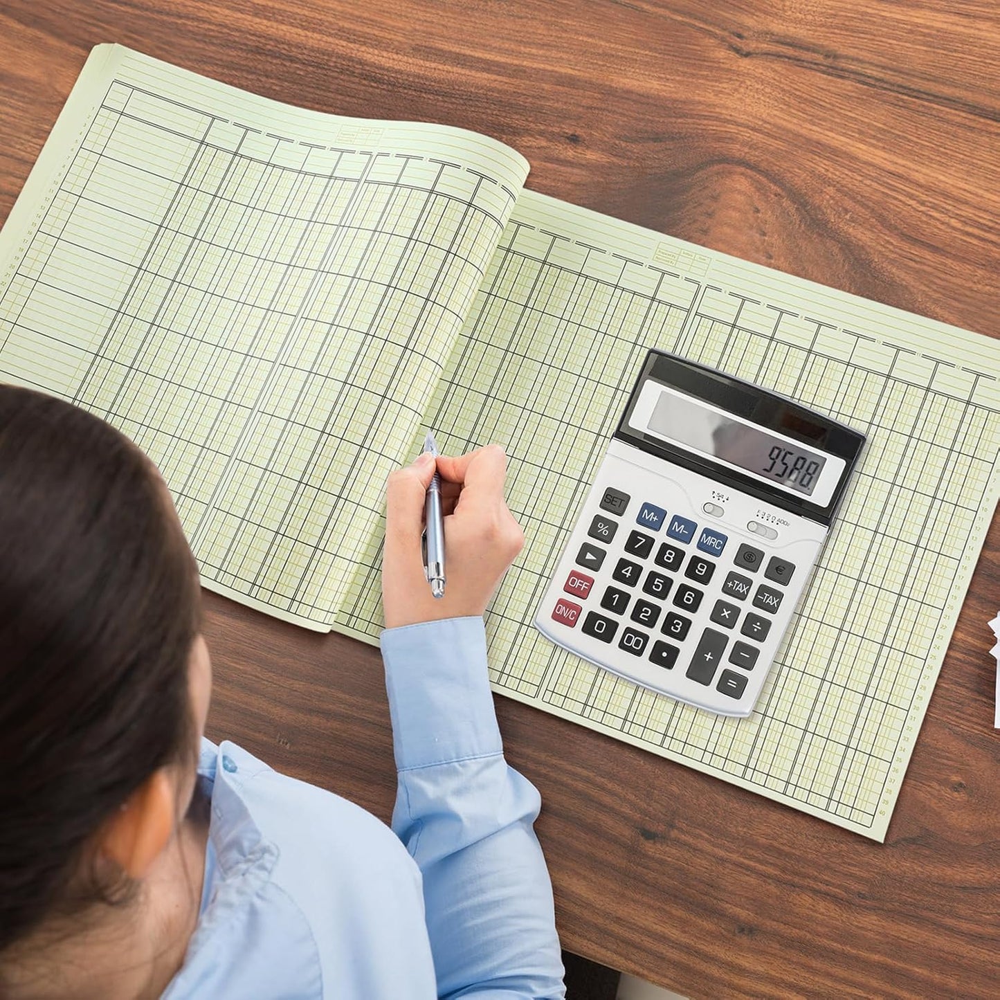 Zhanmai 5 Pack 250 Sheets Analysis Columnar Books 3 Hole Accounting Ledger Book Ledger Paper Pad Columnar Pad for Business, 50 Sheets/Pack, Single Page Format, Green(13 Columnar,16.31 x 11)