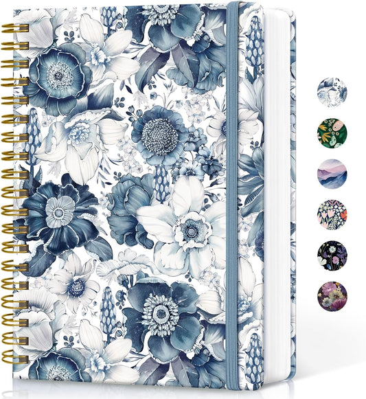 Lined Spiral Notebook Journal for Work, 300 Pages Thick B5 (7.1"x10") College Ruled Journal for Women & Writing, Hardcover Notebook for Note Taking, Perfect for Office Home School, Blue Floral
