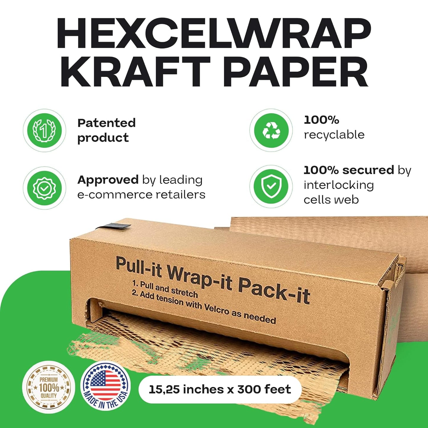 IDL Packaging 15.25" x 300' Refill Roll (Pack of 1) for MP-300N HexcelWrap Honeycomb Packing Paper Station, Brown - Natural Kraft Paper with Interlocking Slit Design for Shipping and Moving