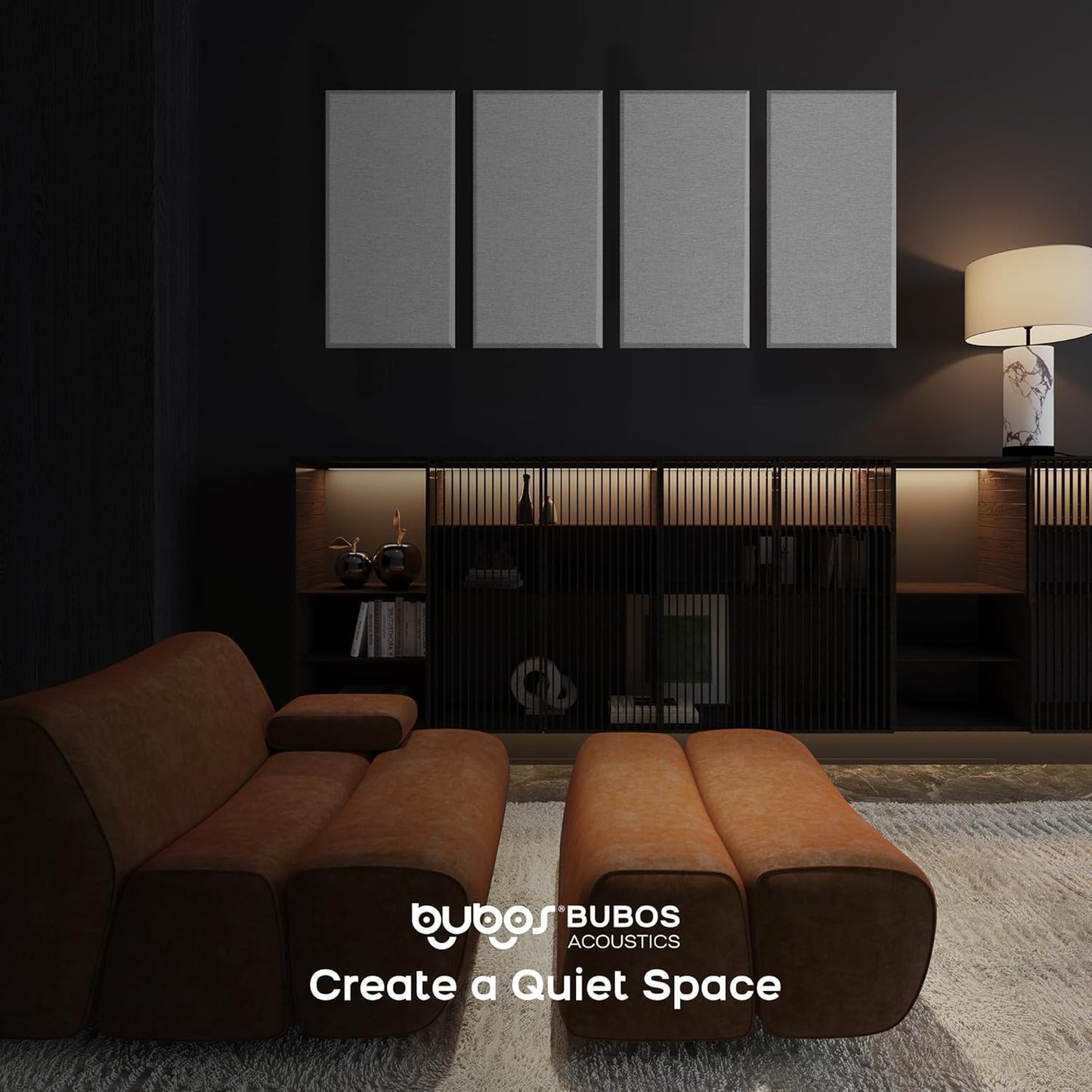 BUBOS 4 PCS Acoustic Panels,23.6''x11.8'' Fabric Soundproof Wall Panels,Self-adhesive Sound Absorbing Panels for Studios, Office, Home Theater,Fabric-Clad Grey