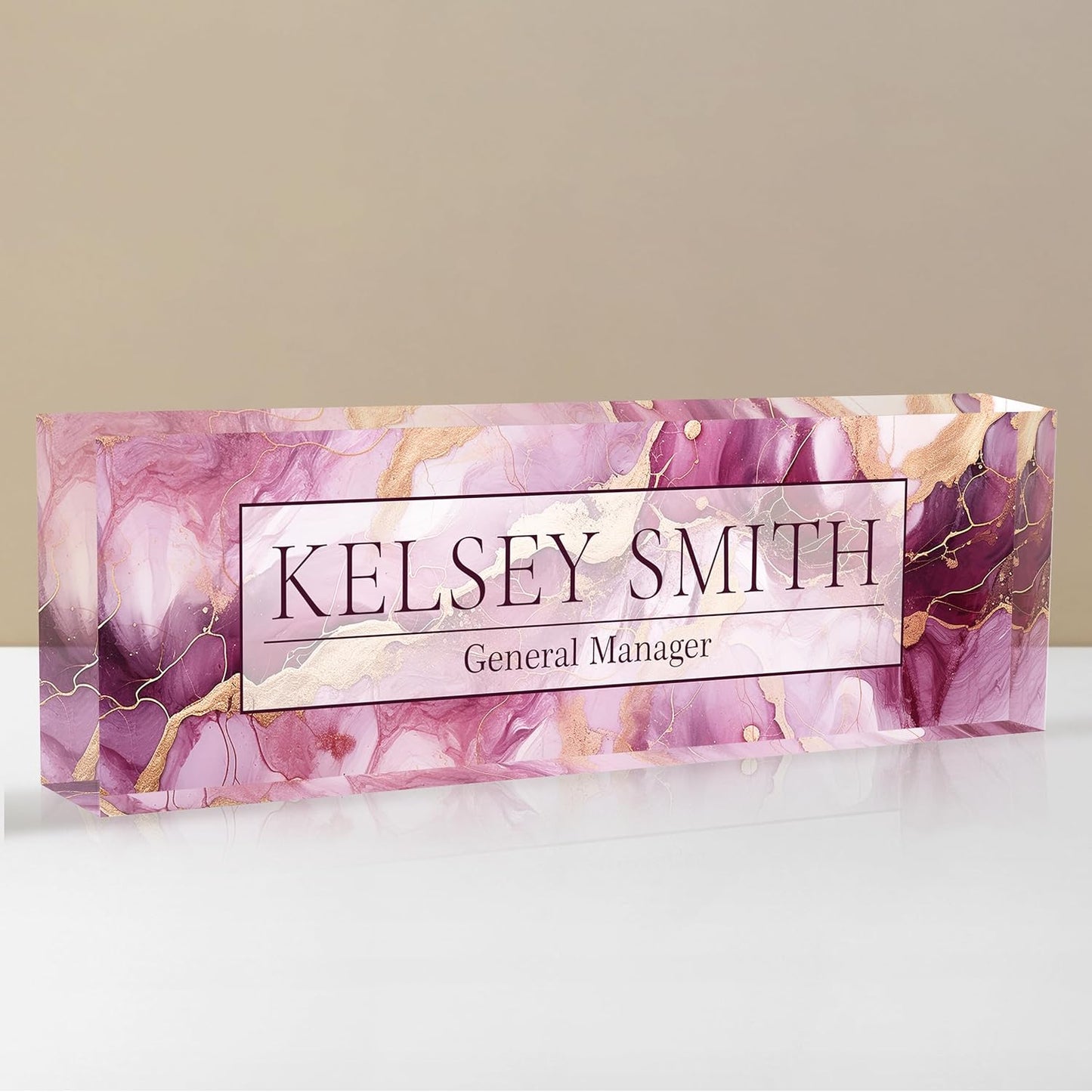 Personalized Name Plate for Desk, Custom Desk Name Plate, Acrylic Name Plate Office Desk Accessories, Personalized Office Gifts for Coworkers Teachers, Employee Appreciation Gifts (C-Mauve Marble)