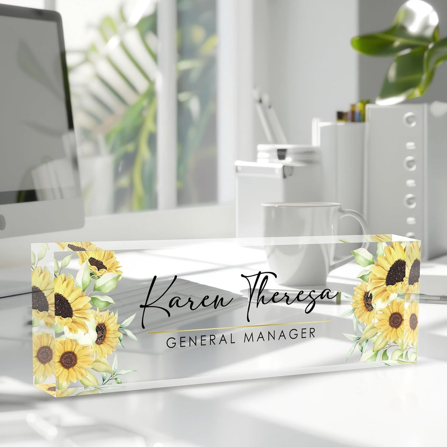 Custom Sunflower Office Name Plate, Personalized Gifts for Women & Employees, Appreciation Gifts for Boss & Teacher, Office Desk Accessories