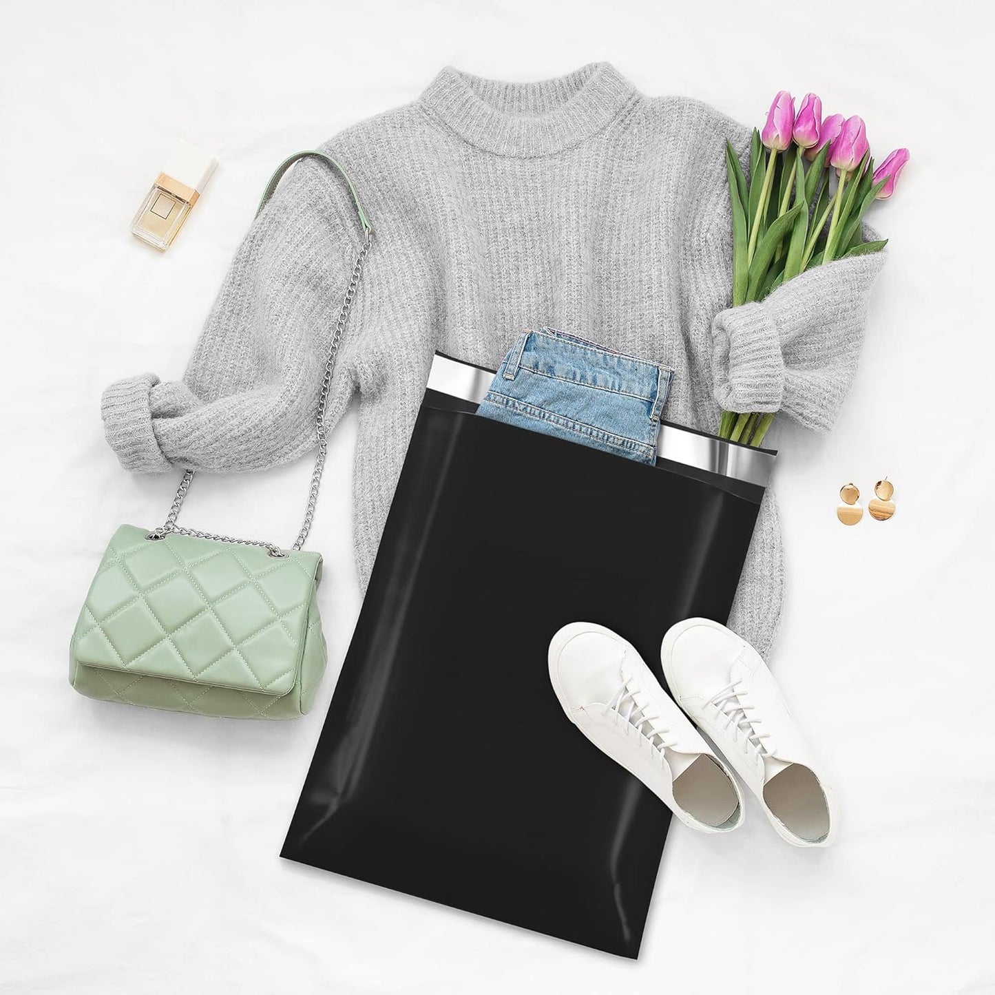 Fuxury 500 Pcs 12x15.5" Poly Mailers,Black Shipping Bags Bulk for Clothing,Strong Adhesive Sealing, Waterproof, Tear-resistant Postal Mailing Poly Bags for Books,Accessories,Business