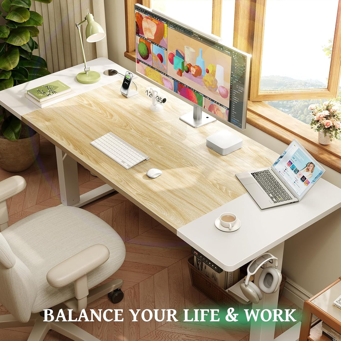 SIAGO Electric Standing Desk Adjustable - 55 x 24 Inch Sit Stand up Desk with Cable Management - 3 Memory Preset Adjustable Height Table