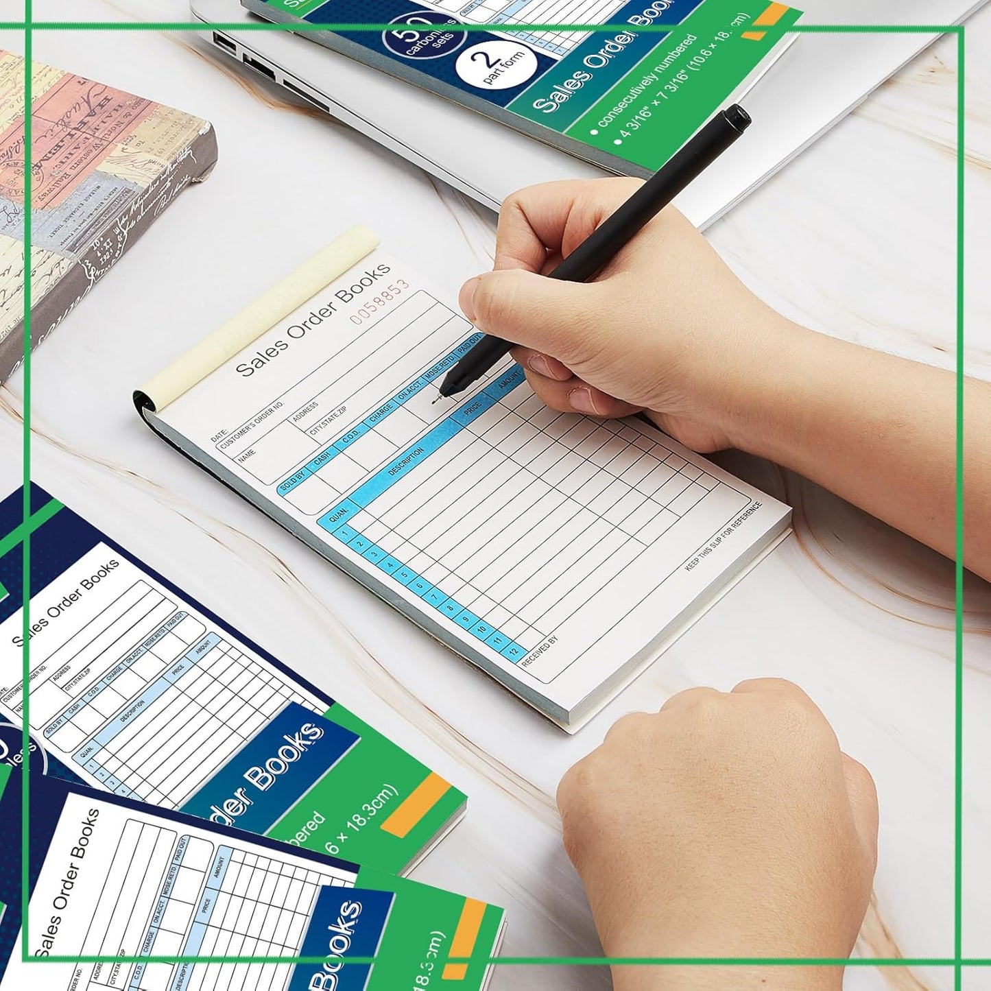 Seajan 12 Pcs Sales Order Books, 4.2 x 7.2 Inch 2 Part Purchase Order Book with Carbonless Copies Receipt Book for Small Business Receipt Log Book 50 Sets Per Book